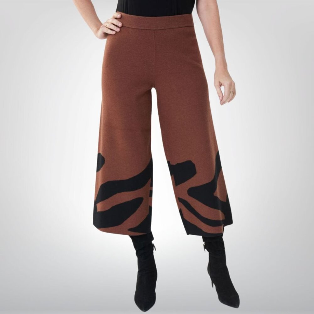 NEW Size S Joseph Ribkoff Black/Toffee Animal Print Knit Culotte Pants 223949